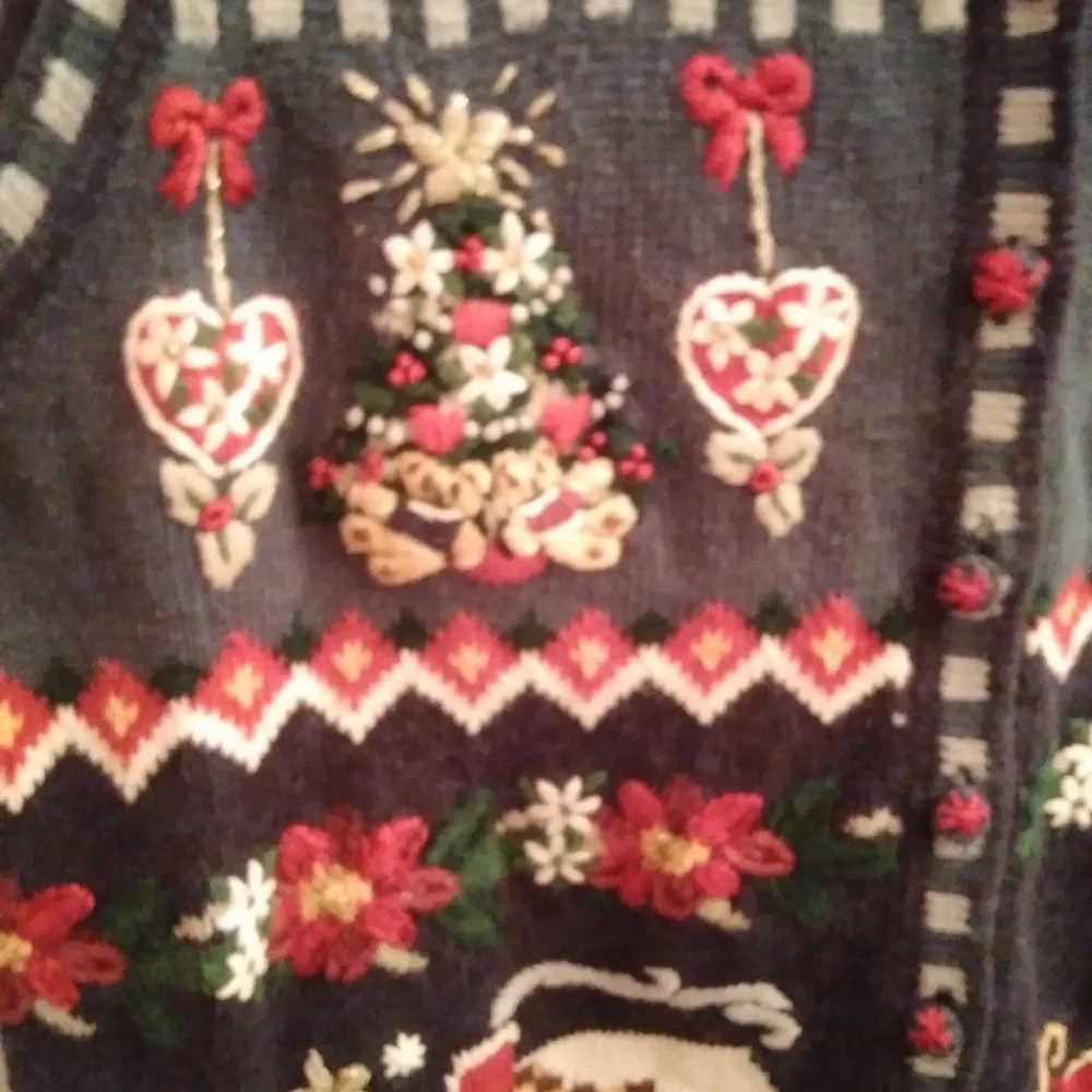 CHristmas vest Navy 3X Pre-owned Stocking Sleigh Poinsetta Embroidered … - Picture 4 of 14